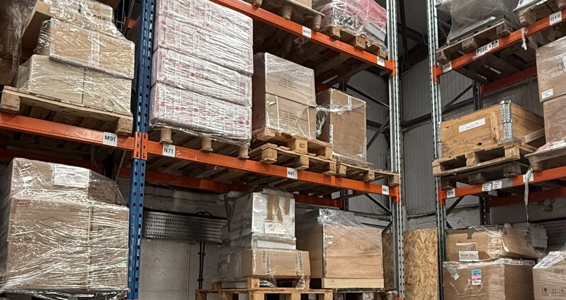 Shelves of stacked cardboard boxes in the Cookham Removals & Storage warehouse