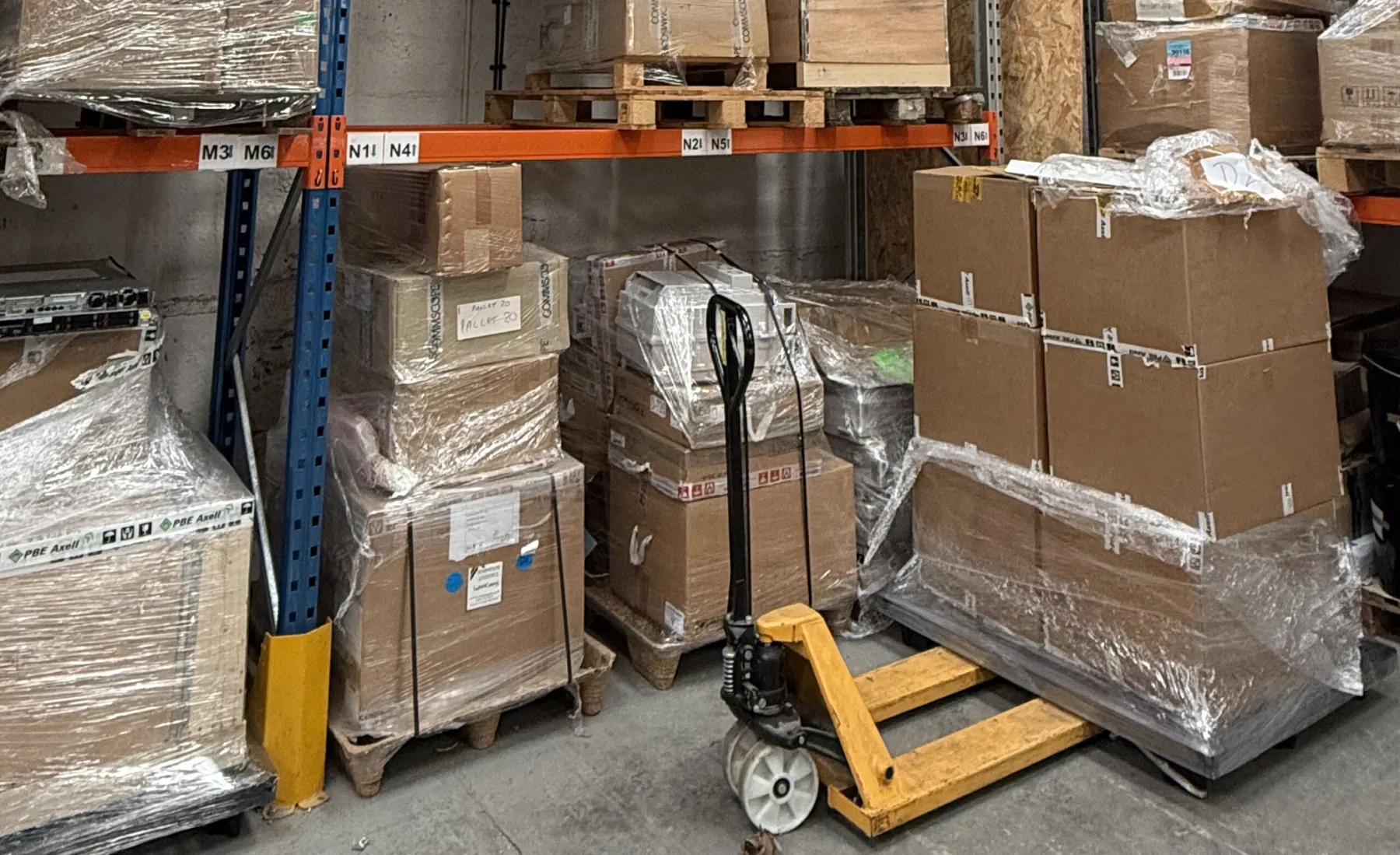 A wide view of the racking bays inside the Cookham Removals & Storage warehouse